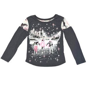 Justice Girls 14 Ice Skating Graphic T-Shirt Gray Pink Sparkle City